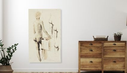 Stu-Art print — a nude study framed above a sideboard