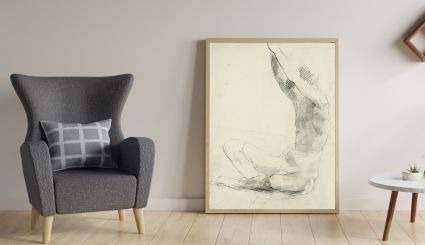 Stu-Art print — a line figure study by a wingback chair